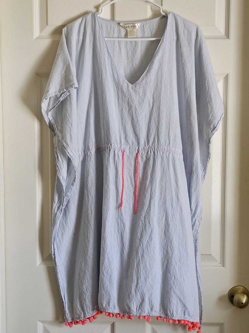 Lucky & Coco Blue & White Striped Cotton Pom Pom Tunic Cover Up | One Size